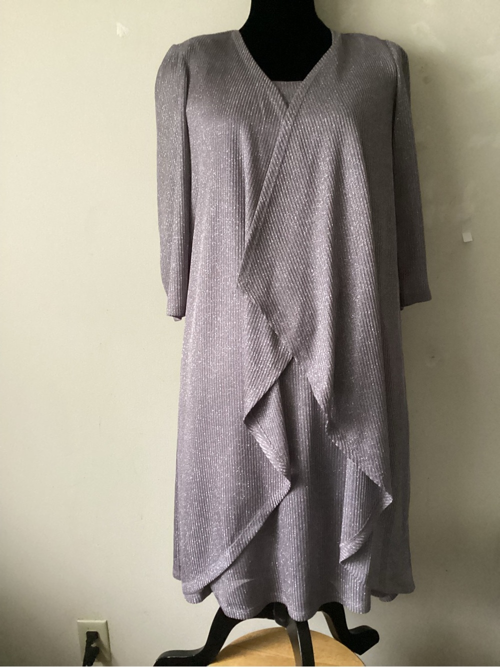 R&M Richards Lavender Metallic Draped Midi Dress